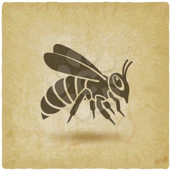 Honey bee silhouette on vintage background. vector illustration - eps 10
