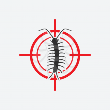 Centipede icon red target. Insect pest control sign. Vector illustration