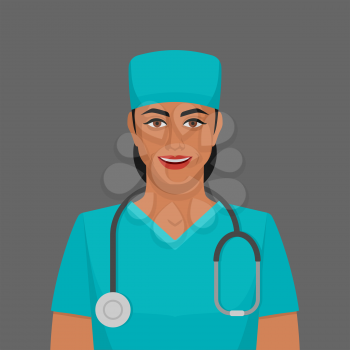Smiling doctor woman with stethoscope. Vector illustration