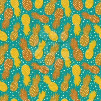 Pineapples on blue background seamless pattern. Vector illustration