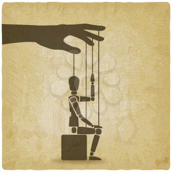 sitting puppet with his hand up vintage background. vector illustration - eps 10