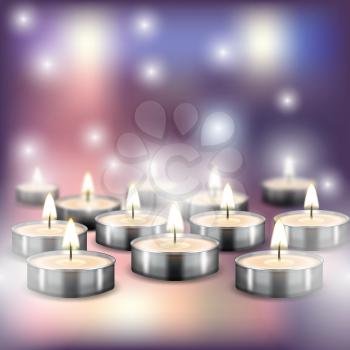 Lighted holiday candles on blurred background. vector illustration - eps 10