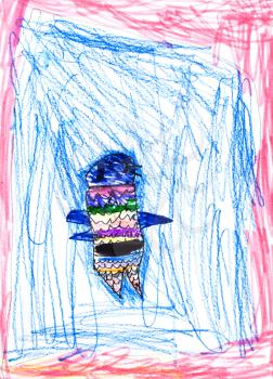 childs drawing - abstract bird with small wings