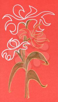 abstract flower ornament on orange paper drawn by gel pen