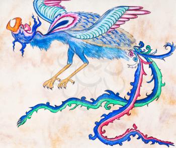 stylized image of Persian flying blue dragon