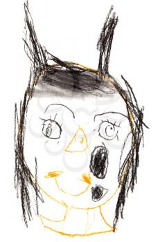 childs drawing - smiling young imp girl with black horns