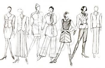 sketch of fashion model - layouts of female clothes