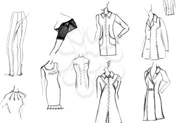 sketch of fashion model - finishing details of women dresses