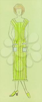sketch of fashion model - sketch of knitted women wear - long striped dress
