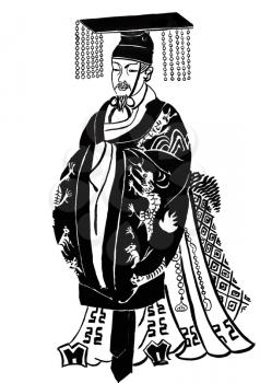 historical clothes - stylized image of Chinese wise man in traditional dress from ancient Chinese prints