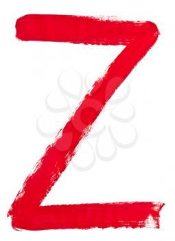 capital letter z hand painted by red brush on white background