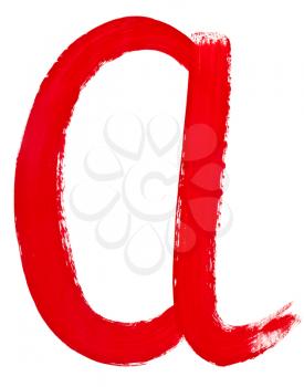 letter a hand painted by red brush on white background