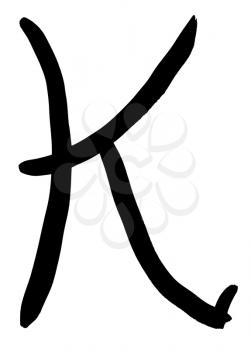 letter K hand written in black ink on white background