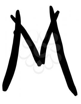 letter M hand written in black ink on white background