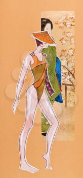 model of woman clothing - woman in bathing suit and summer hat