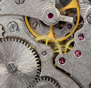 mechanism of old mechanical watch close up