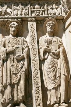 Romanesque sculptures of apostles in Church of Saint Trophime, Arles,France