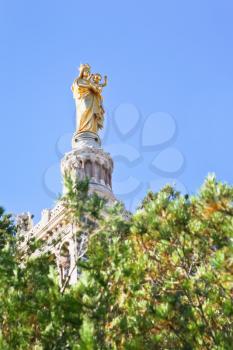 statue on Notre-Dame de la Garde basilica in Marseilles, France