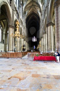 REIMS, FRANCE - JUNE 29: Nave of Cathedral in Reims, France on June 29, 2010. Notre-Dame de Reims is the seat of Archdiocese of Reims, where the kings of France were once crowned.