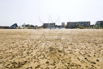 resort buildings at sand beach in Le Touquet on English Channel coast, France