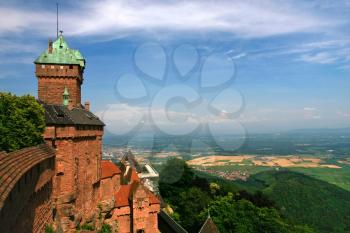 view on lands from chateau du Haut-Koenigsbourg, Alsace, France