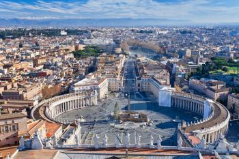 panorama of St.Peter Square from roof of St.Peter Basilica, Rome, Italy