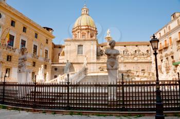 Piazza Pretoria and statues of fountain Pretoria in Palermo, Sicily