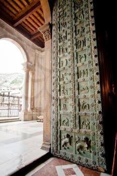 ancient Norman bronze door in Duomo di Monreale, Sicily