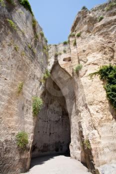 cave Ear of Dionysius in archaeological park in Syracuse, Italy