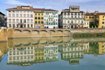 medieval buildings on quay of Arno, in Florence, Italy