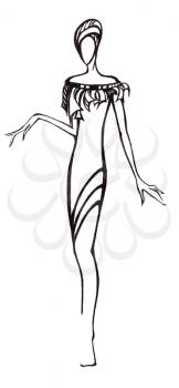 sketch of fashion model - stylized short dress with bare shoulders