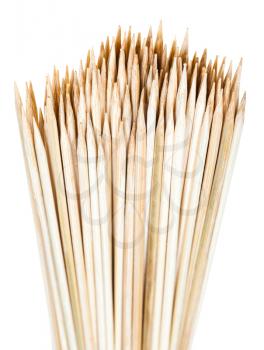 many wooden skewers isolated on white background