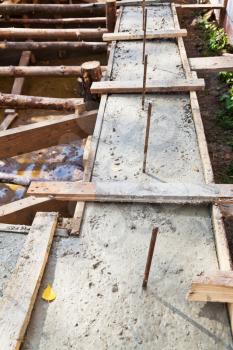 wooden formwork concrete foundation of house