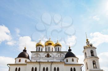 blue sky over Dormition Cathedral of Dmitrov Kremlin, Russia