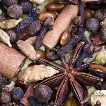 background from spices for gluhwein, macro view