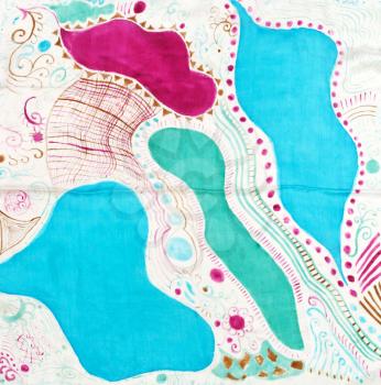 abstract decorated pattern of painted silk batik on handmade scarf