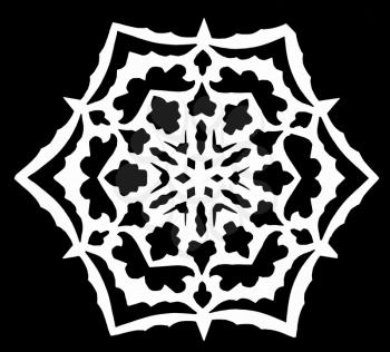 hand made cut out white snowflake on black paper background