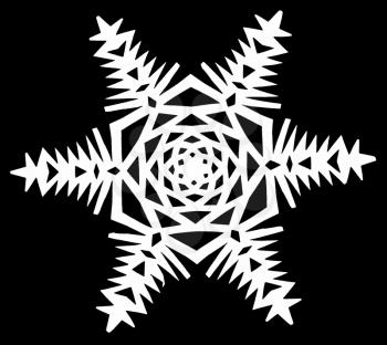 hand made cut out white snowflake on black paper background