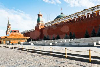 Red Square, Lenin Mausoleum and Kremlin wall in Moscow