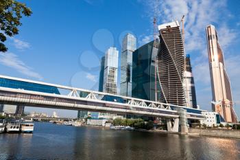 view of new Moscow City district and bagration bridge