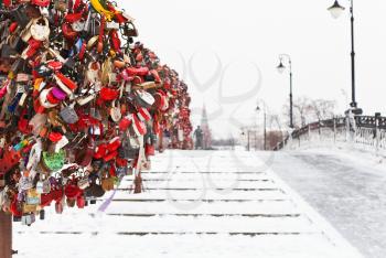 Love Tree on Luzhkov bridge in winter, Moscow