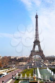 panoramic view of eiffel tower in Paris from trocadero
