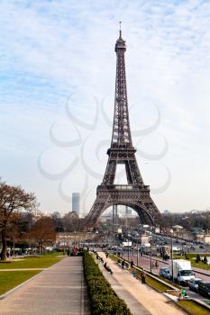 view of Eiffel tower in Paris from Trocadero
