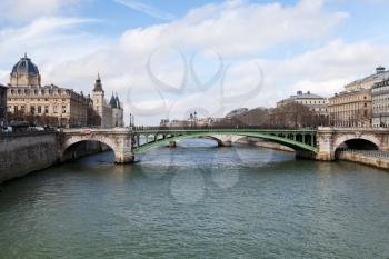 panorama of Seine river and Pont de Notre Dame in Paris in spring