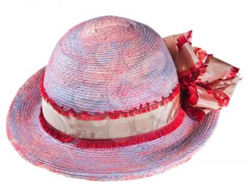 pink woman summer straw hat isolated on white background