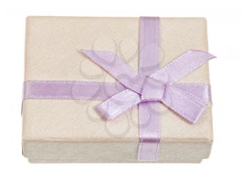 small shining gift box with pink bow isolated on white background