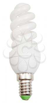 energy-saving helical fluorescent lamp on white background
