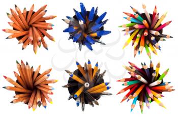 set of top view of pens and pencils with white background