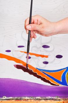 brush painting of cold batik pattern on silk