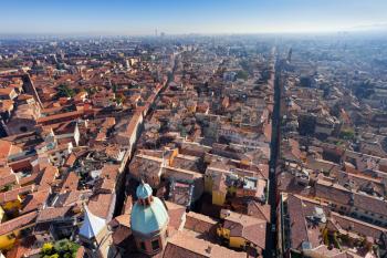 skyline view from Asinelli Tower of Bologna, Italy